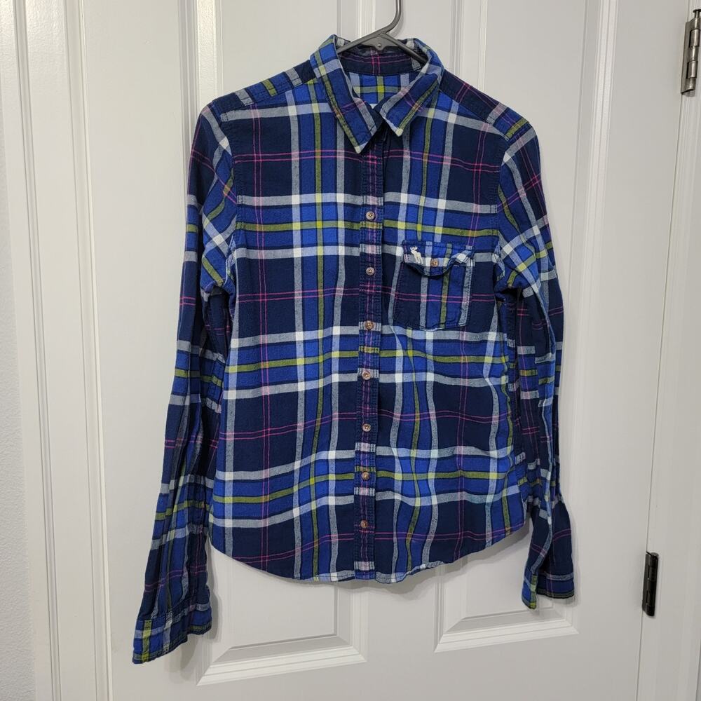 Abercrombie & Fitch Blue Plaid Flannel Button Up Shirt Women's Size Large